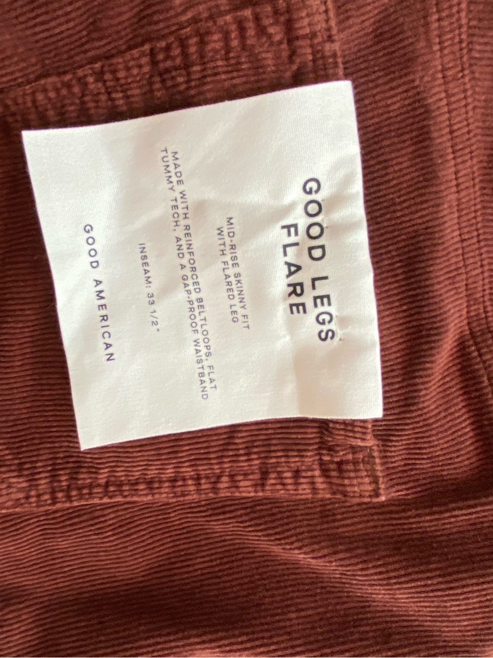 Good American Good Legs Flare Mid Rise Corduroy Red Brown 18 NWT - Picture 6 of 9